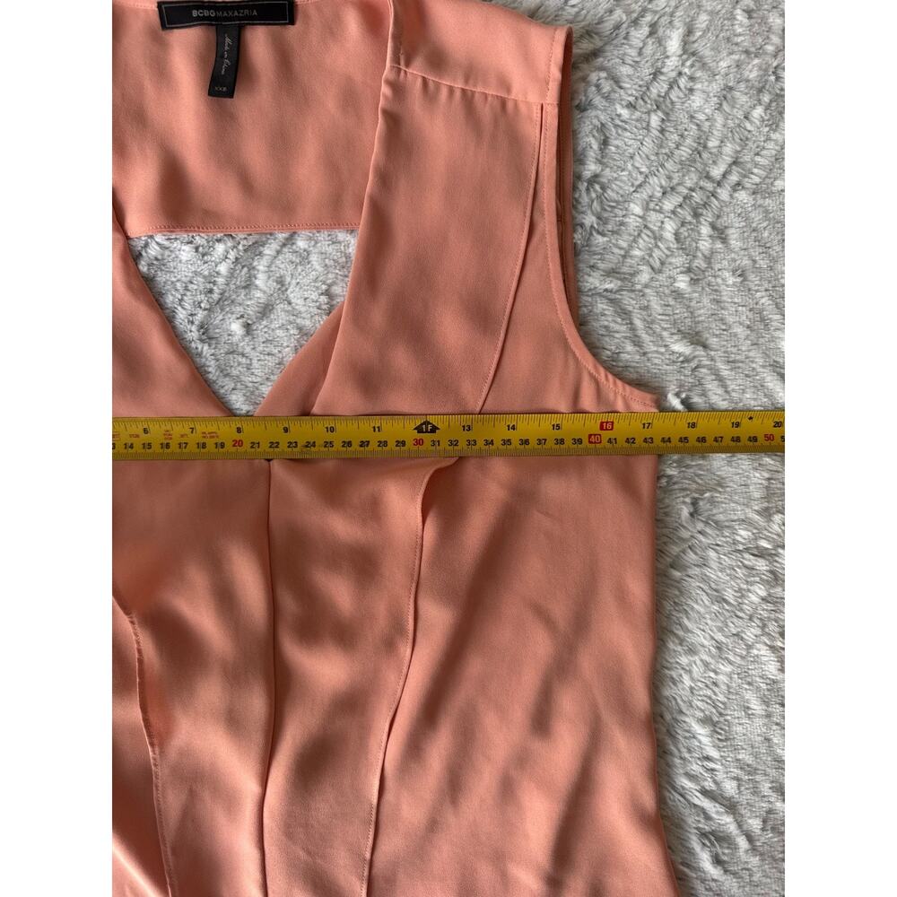 BCBG MaxAzria Peach Sleeveless Draped V-Neck Blouse Open Back Size XXS Chiffon - Picture 5 of 5